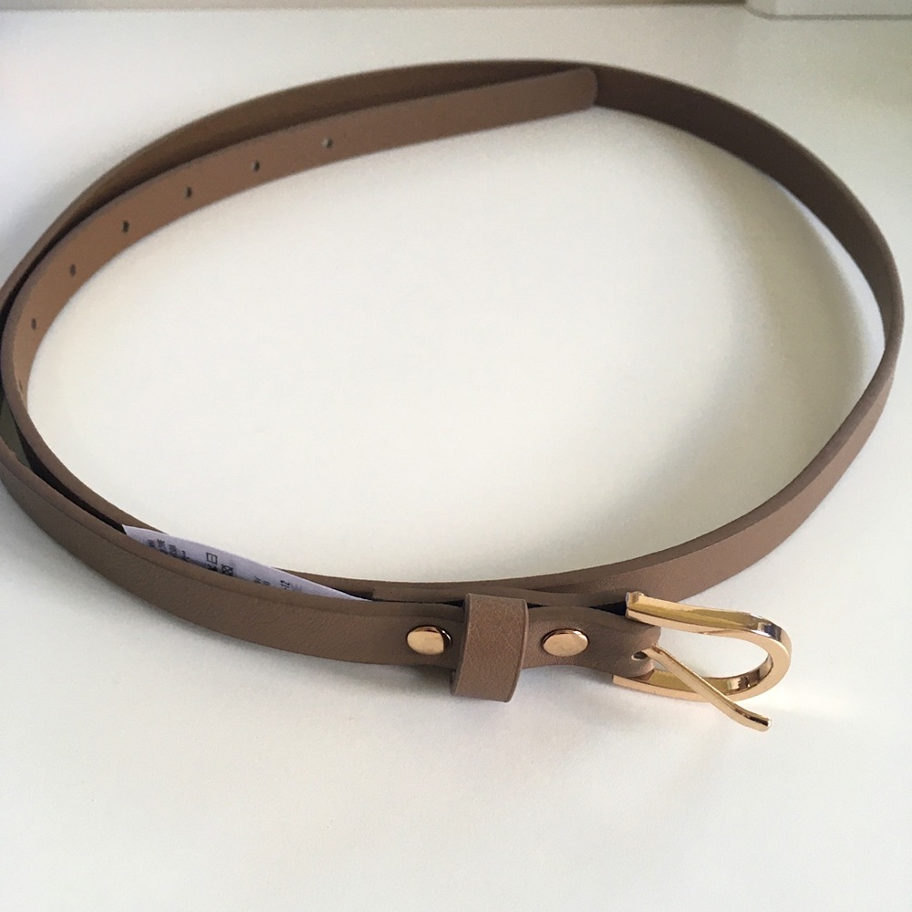 (FREE WITH PURCHASE) Faux Leather Thin Tan and Gold Belt